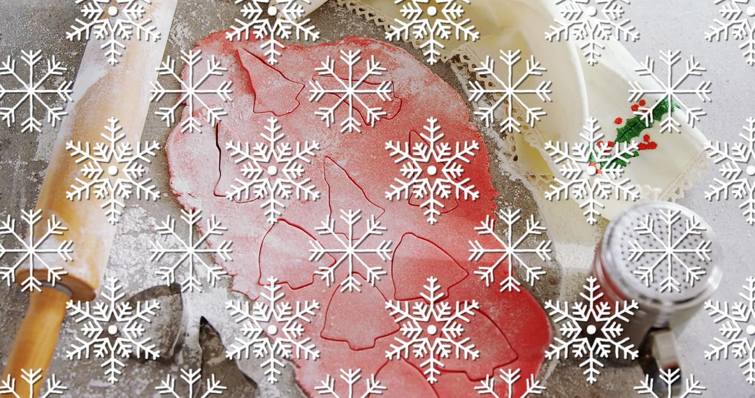 Snowflakes Overlay on Christmas Cookie Dough with Molds