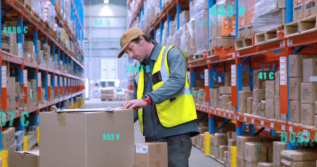 Warehouse Worker Using Clipboard for Inventory Management