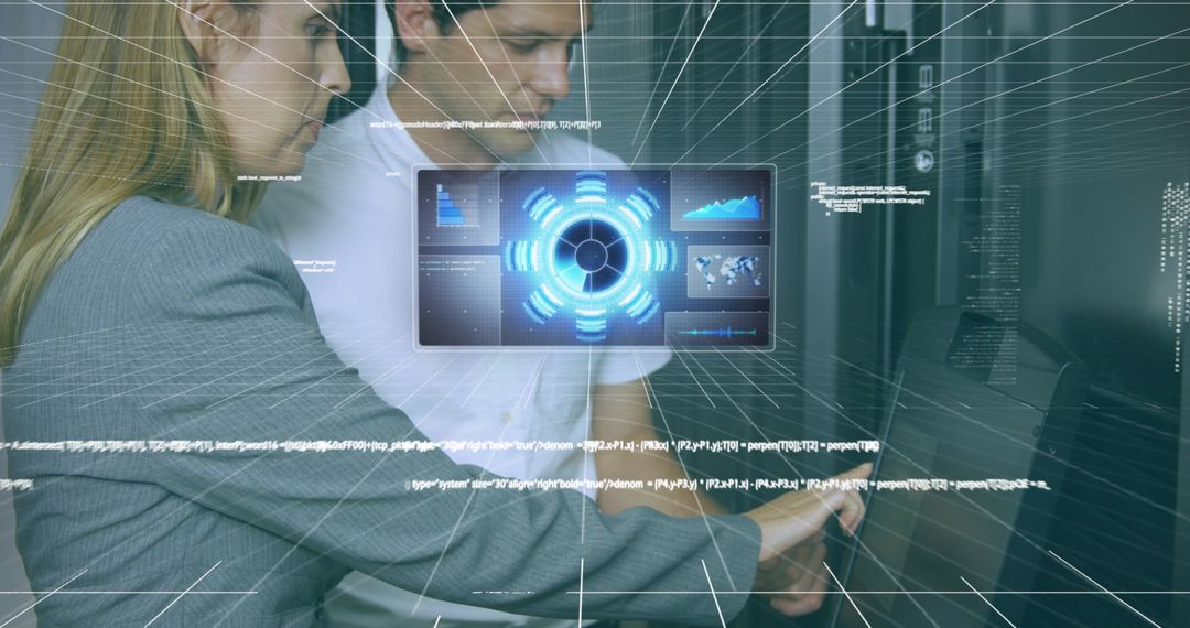 Team Collaborating in Data Center with Holographic Display