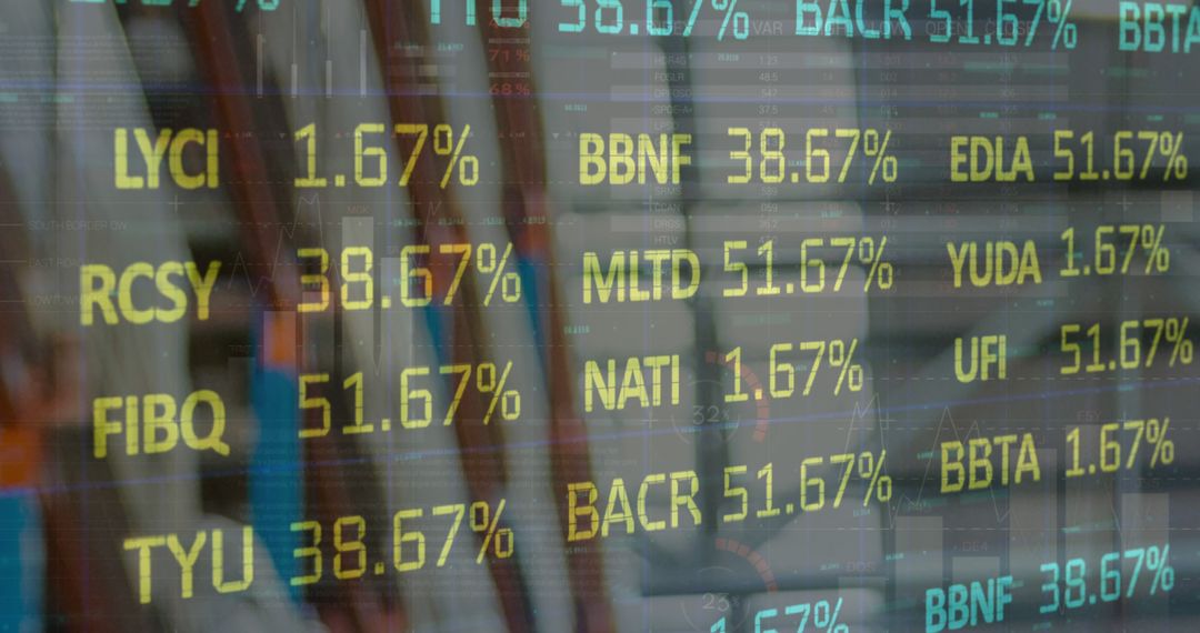 Close-up of Stock Market Ticker Displaying Various Company Percentages - Free Images, Stock Photos and Pictures on Pikwizard.com