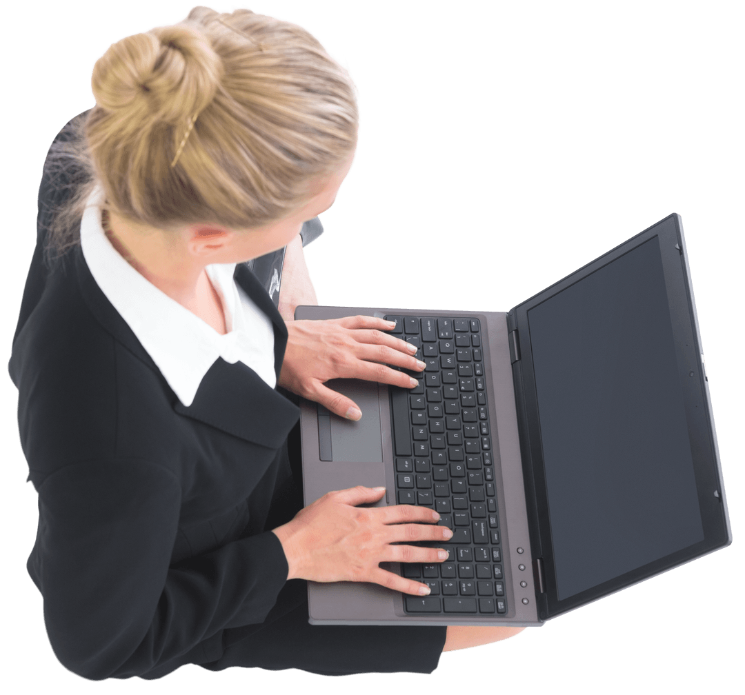 Caucasian Businesswoman Typing on Laptop Transparent Background
