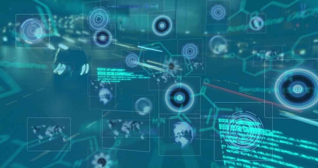 Futuristic Data Interfaces Over Urban Road