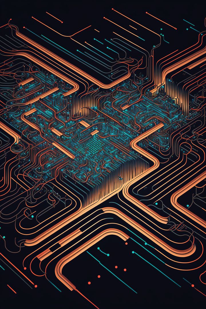 Image of computer circuit board and red light trails on dark background - Free Images, Stock Photos and Pictures on Pikwizard.com