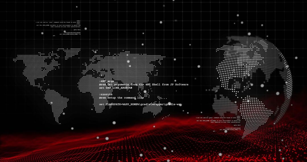 Digital World Map and Code on Black Background