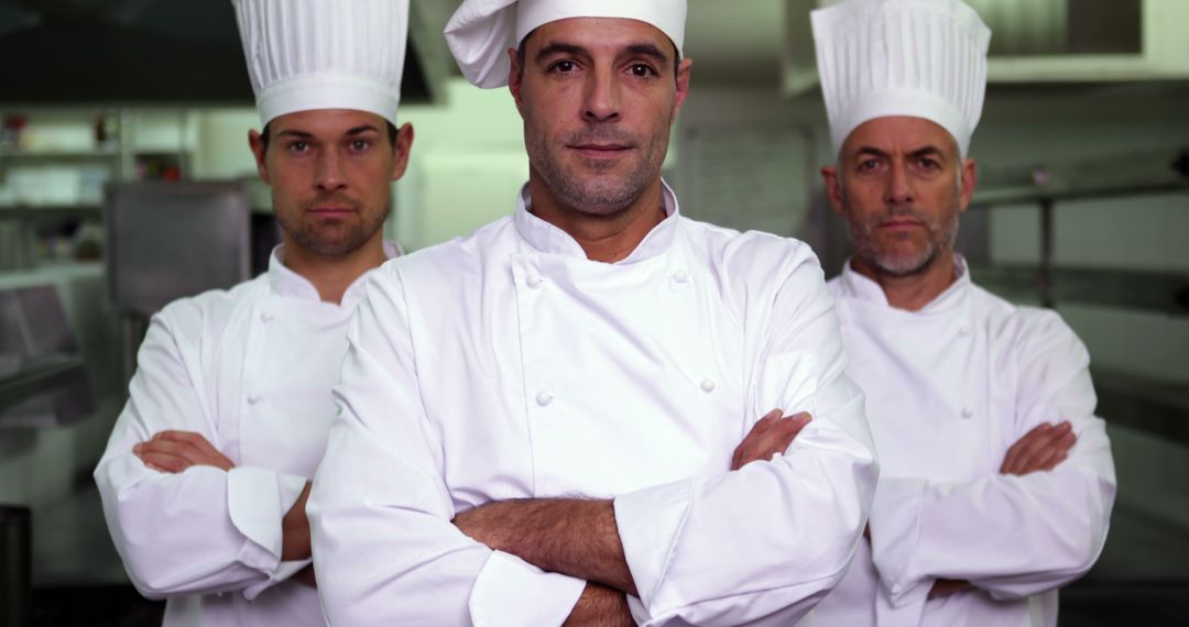 Confident chefs posing in professional kitchen environment - Free Images, Stock Photos and Pictures on Pikwizard.com