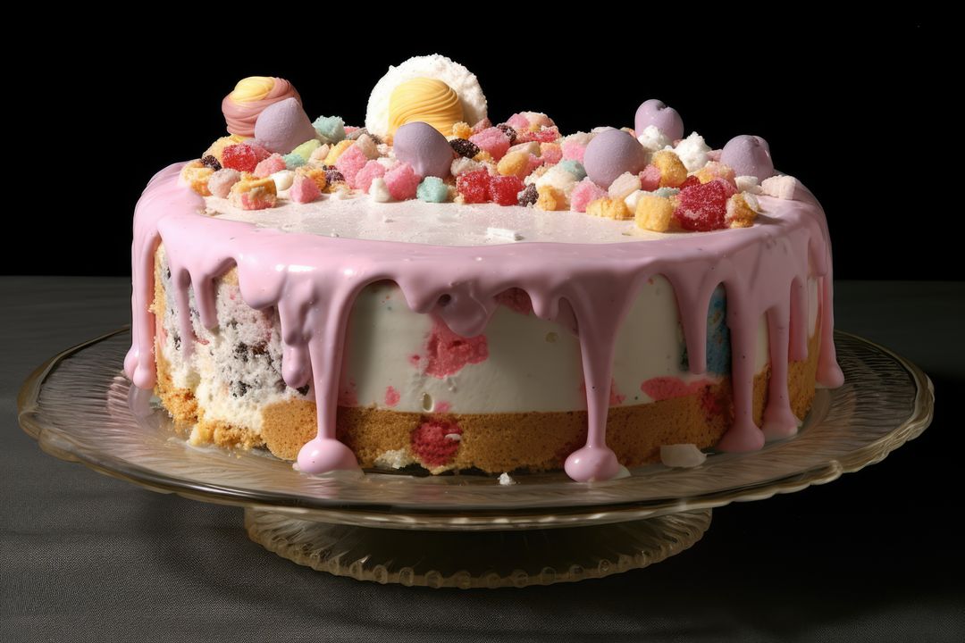 Ice cream cake with pink icing and sweets on top, created using generative ai technology - Free Images, Stock Photos and Pictures on Pikwizard.com