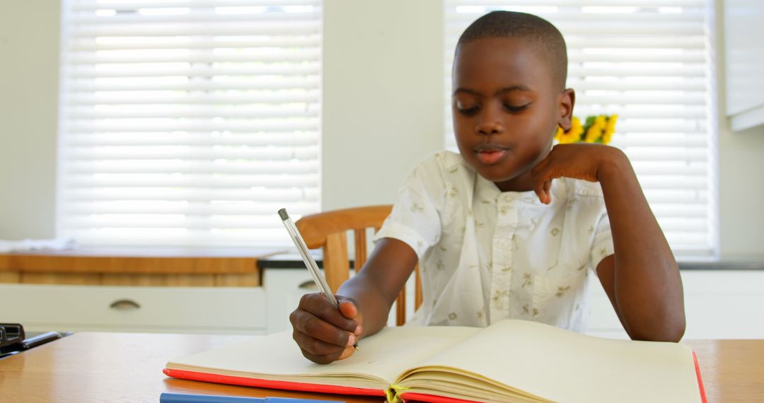 Young Boy Doing Homework at Home