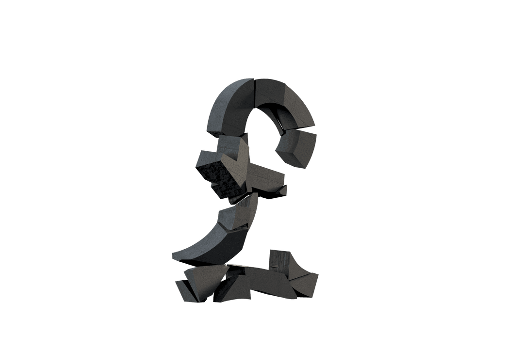 3D Fragmented Black Pound Symbol on Transparent Background
