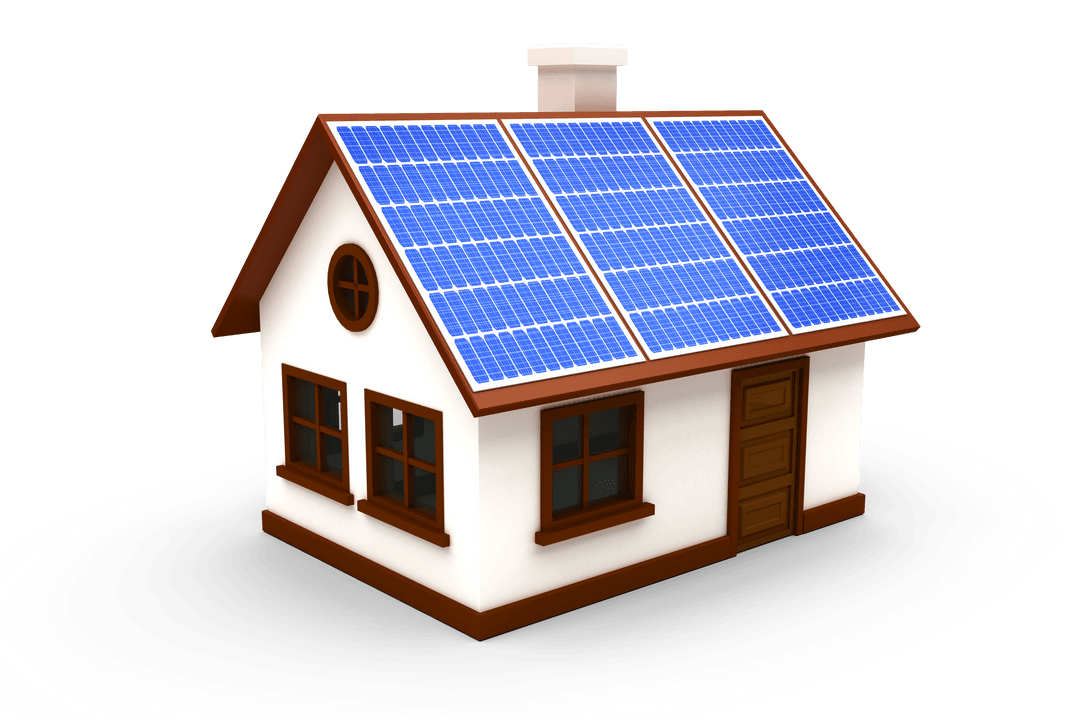 Transparent 3D Vector House with Solar Panels on Roof
