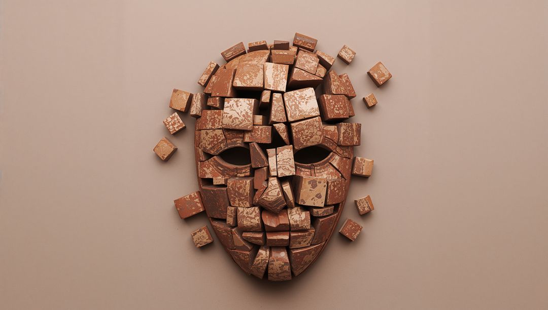 Fragmented Terracotta Mosaic Face Mask Deconstructed Ceramic Tiles Abstract Sculpture