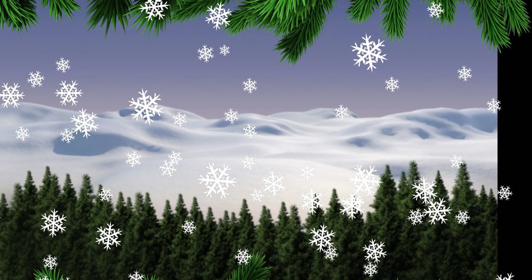 Snowflakes Falling Over Serene Winter Forest Landscape