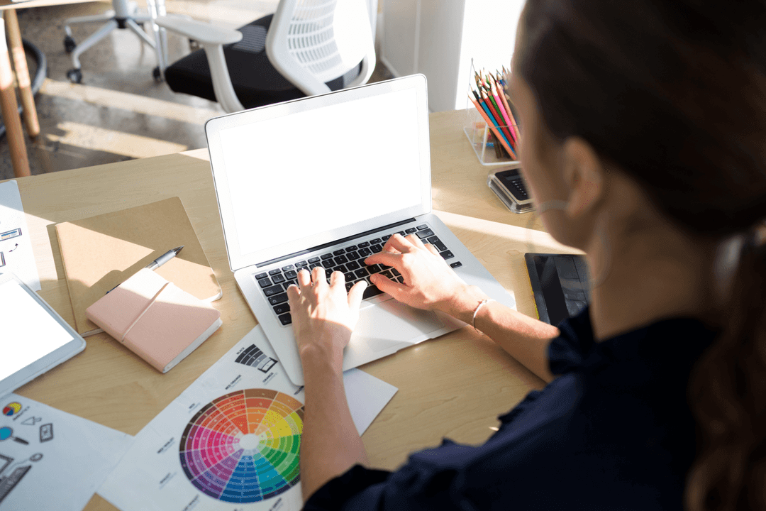 Transparent Image of Female Executive Working in Modern Office