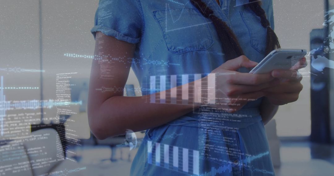 Woman with Smartphone Analyzing Financial Data