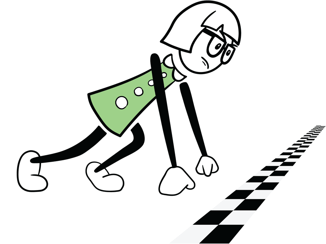 Artistic Cartoon Female Sprinter at Track Starting Line on Transparent Background