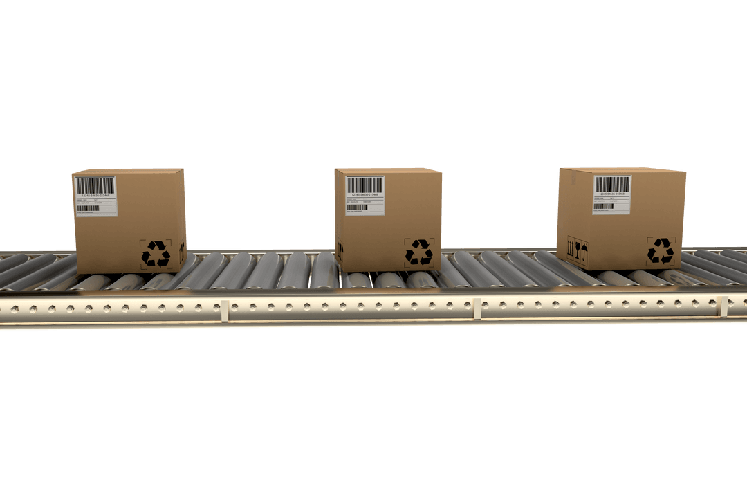 Transparent Packaging Boxes on Conveyor Belt Isolated