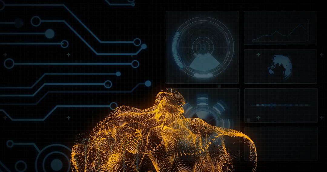 Futuristic Technology Data Visualization with Digital Circuit