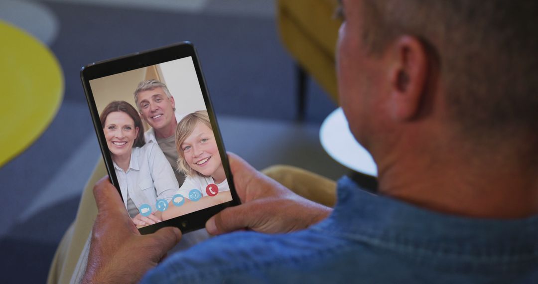 Senior Man Video Calling Family on Tablet - Free Images, Stock Photos and Pictures on Pikwizard.com