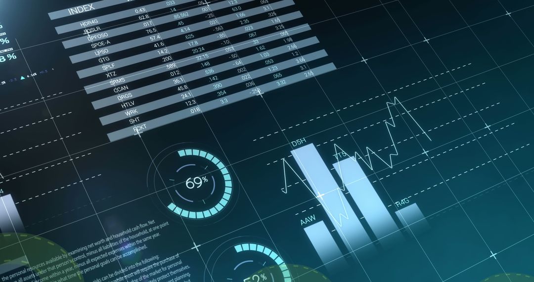 Futuristic Digital Interface Displaying Statistics and Graphs