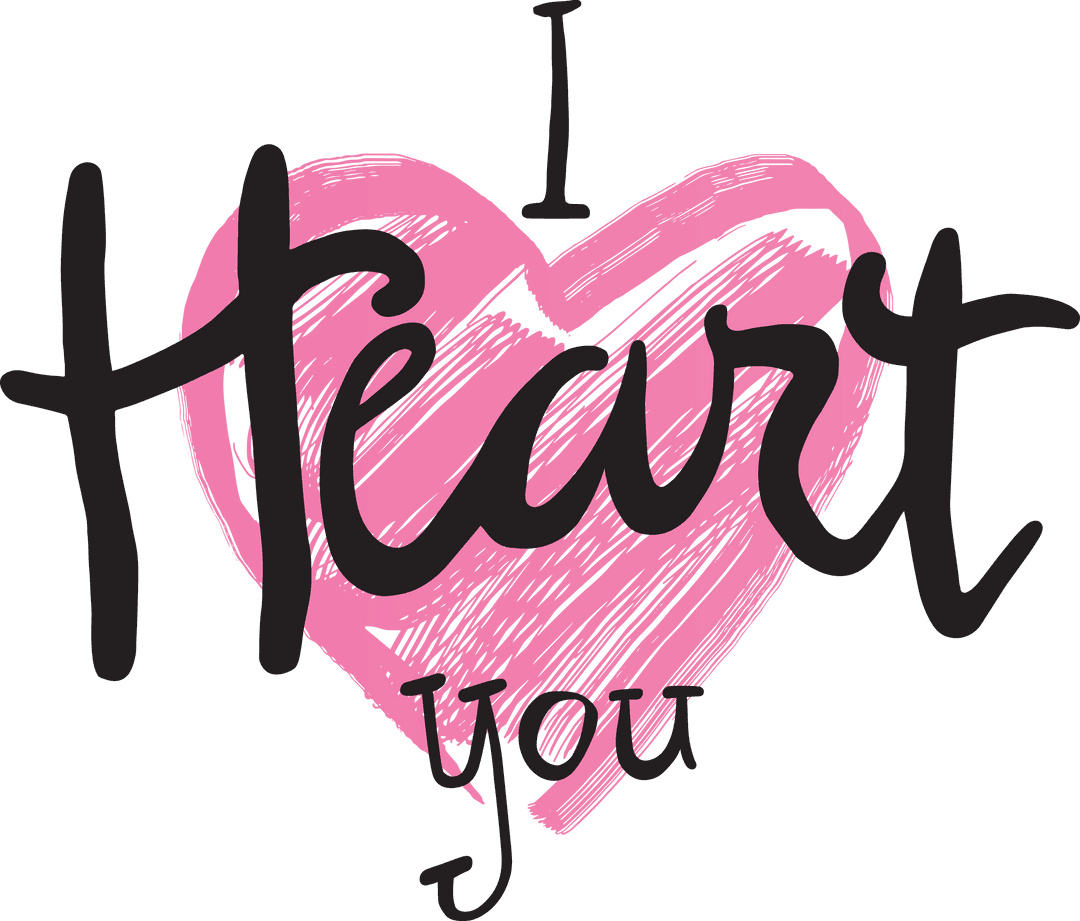 I Heart You Text with Pink Heart on Transparent Background
