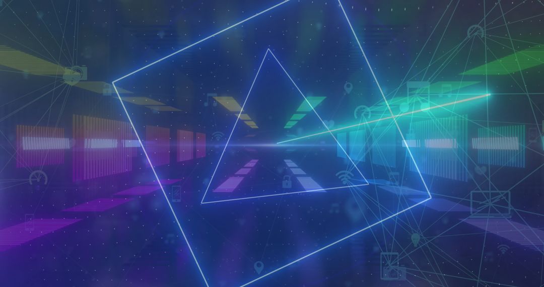 Futuristic Neon Shapes in Digital Cyber Tunnel