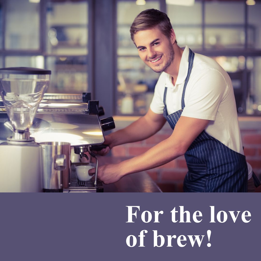 Smiling Barista Crafting Coffee Beverage at Urban Cafe