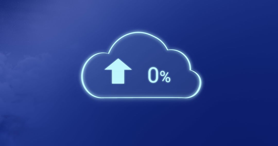 Cloud Computing Symbol with Upload Icon Against Blue Background