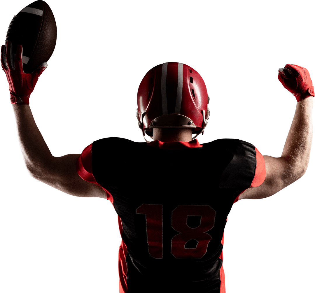 Transparent Celebration by Determined Football Player in Victory Pose