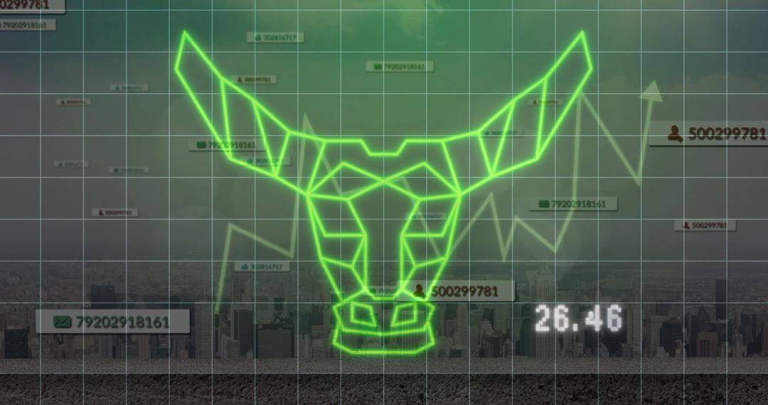Futuristic Geometric Bull Graphic on Urban Skyline