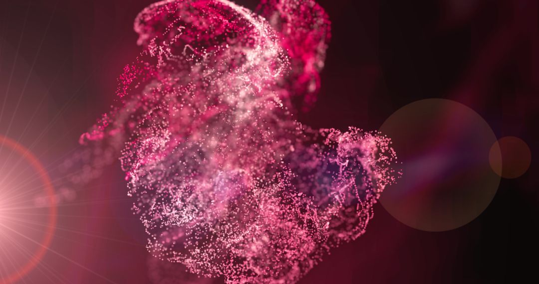 Vibrant Pink and Red Particle Swirl with Bokeh Lights