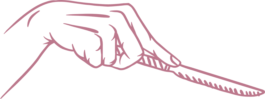 Elegant Line Art Hand Holding Serrated Knife on Transparent Background