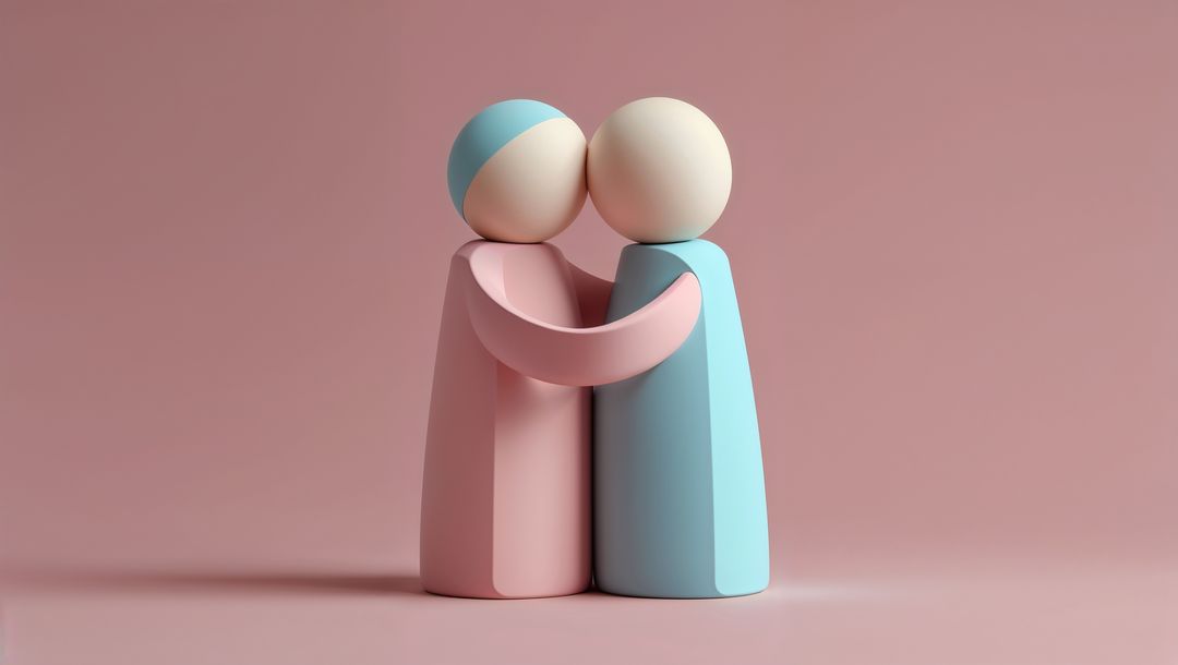 Embrace of Pastel Figurines on Pink Background