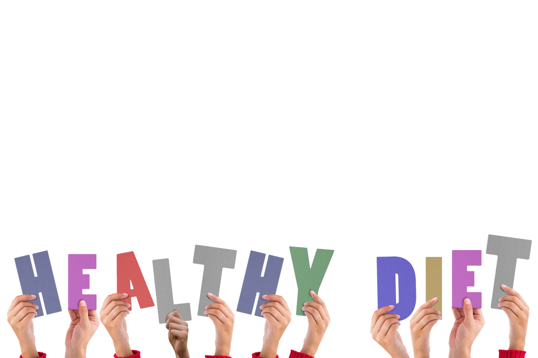 Hands Holding Up Healthy Diet Text Isolated on Transparent Background