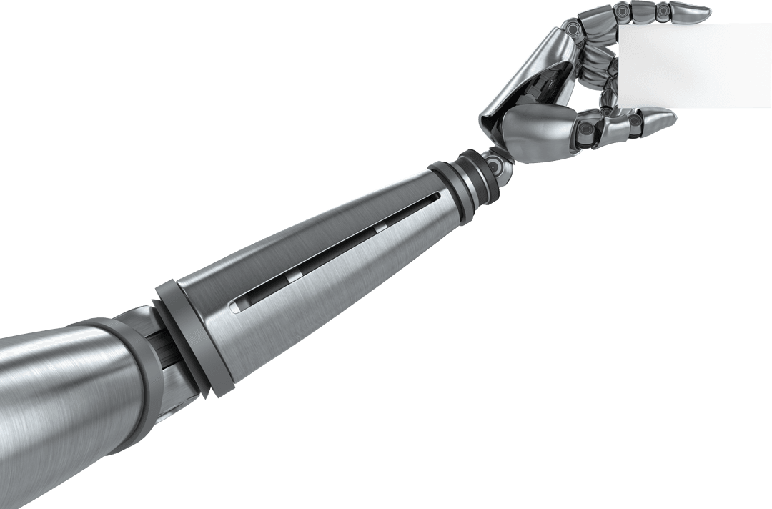 Transparent Robotic Arm Holding Blank Business Card Sign