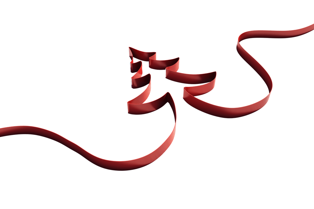Transparent Red Ribbon Forming Christmas Tree Outline