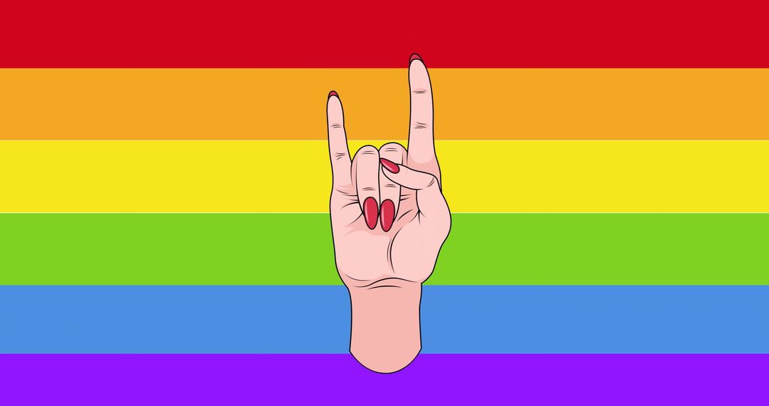 Hand Gesture on Vibrant Rainbow Background Representing Pride