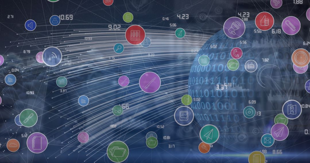Global Digital Network Connectivity with Technology Icons