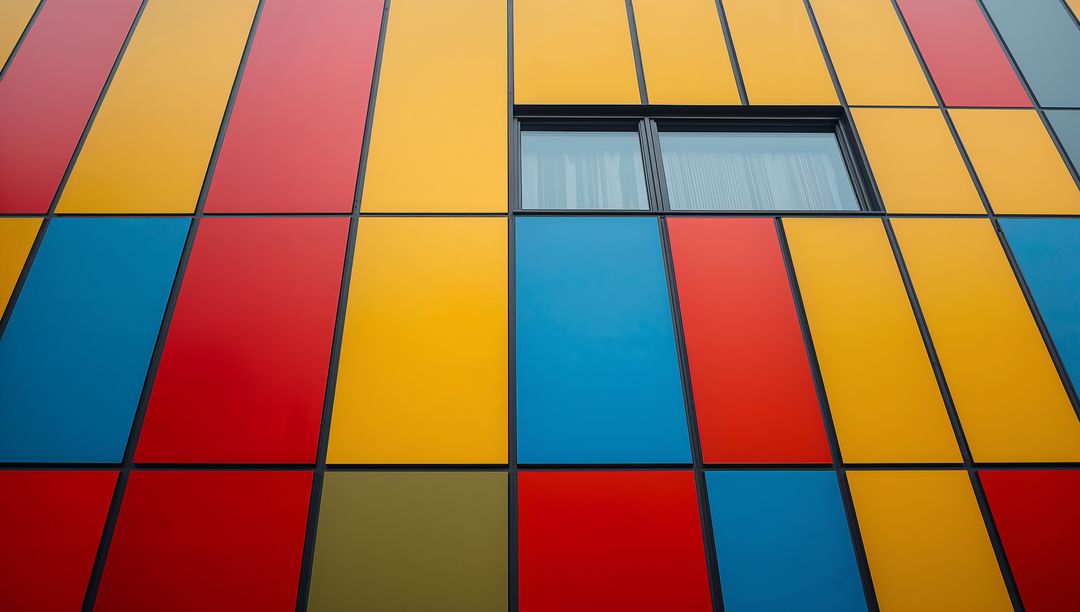 Colorful Geometric Building Facade with Sliding Window