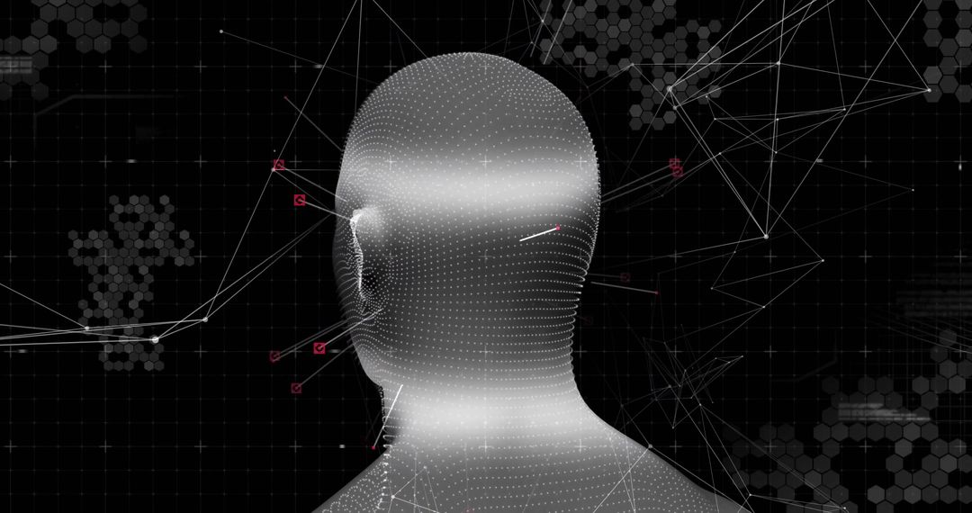 3D Mesh Head in Futuristic Digital Network Interface