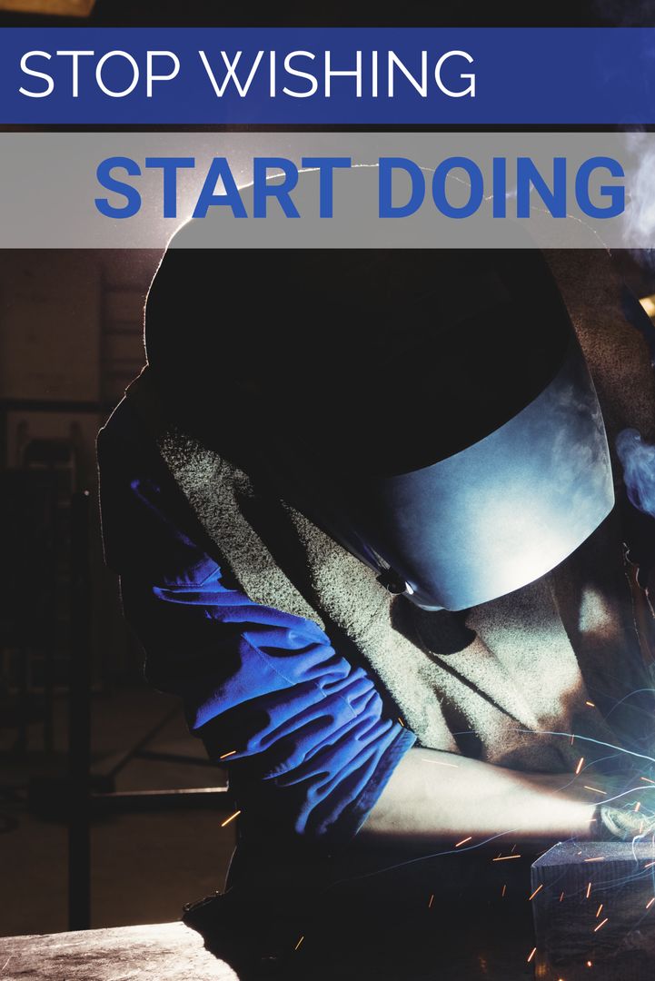 Motivational Poster with Welder in Action Symbolizing Determination