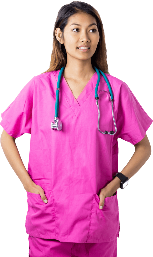 Transparent Background Nurse with Stethoscope in Pink Uniform