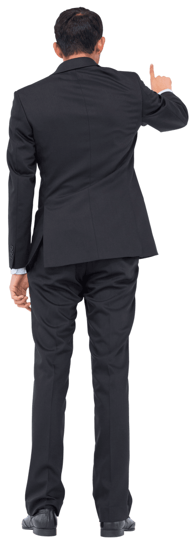 Rear View of Asian Businessman Pointing Gesture Transparent