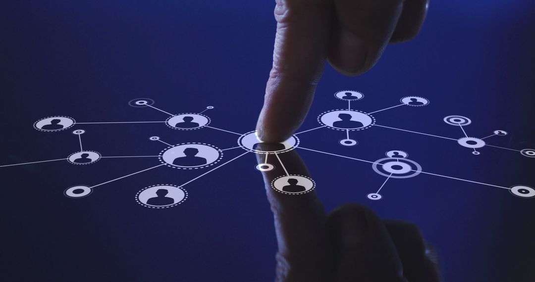 Finger Touching Interactive Screen with Digital Network Icons