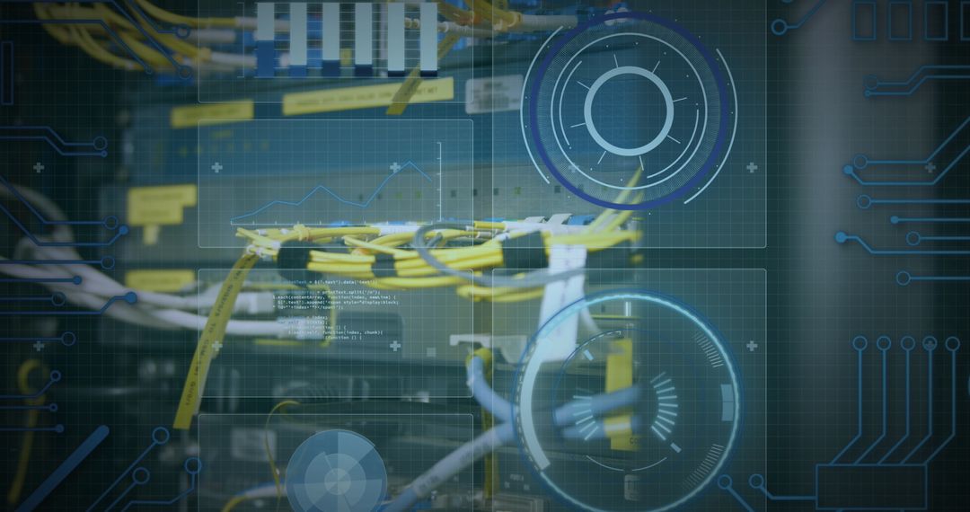 Technician Maintaining Network Server with Digital Overlay Effects