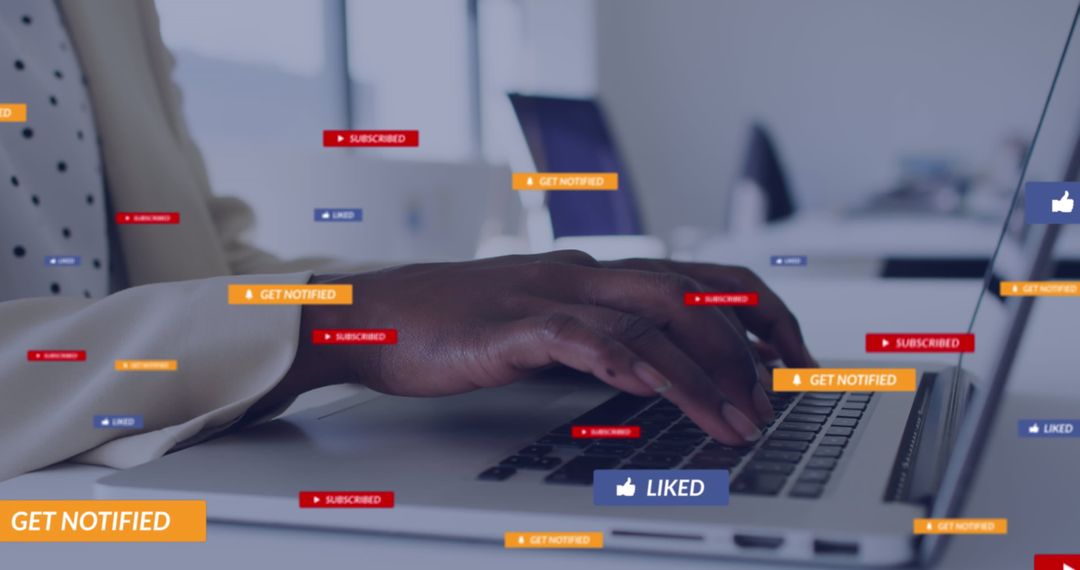 African American Woman Engaging with Social Media on Laptop