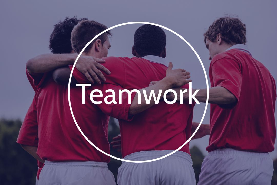 Athletes Embracing with Teamwork Message