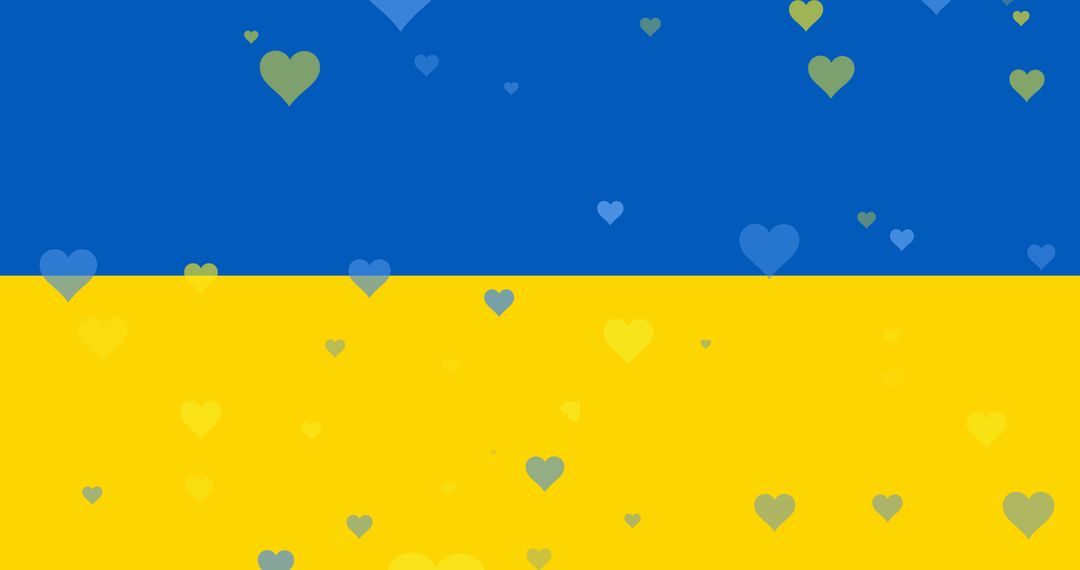 Ukrainian Flag with Floating Hearts symbolizing Support