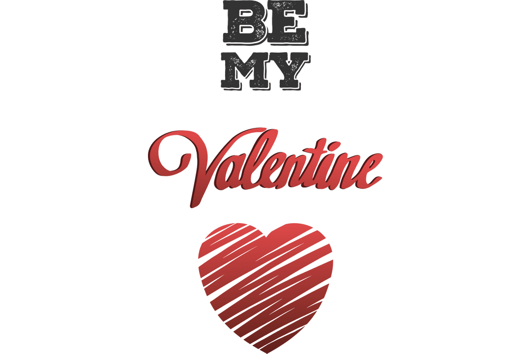 Be My Valentine Text and Heart on Transparent Background