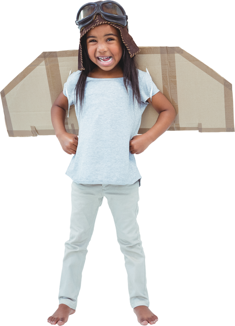 Smiling Girl with Transparent Craft Wings Pretending to Fly - Download Free Stock Images Pikwizard.com