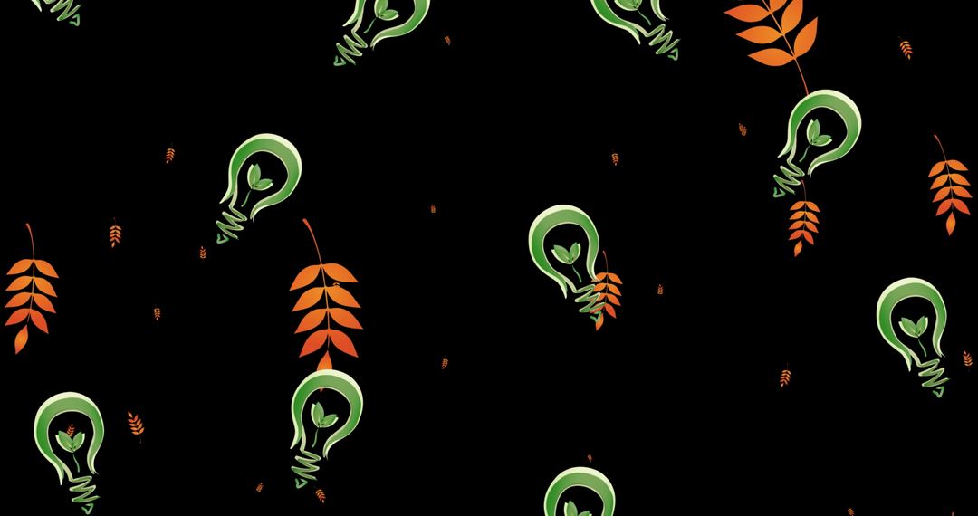 Seamless Green Energy Lightbulb and Leaves Pattern