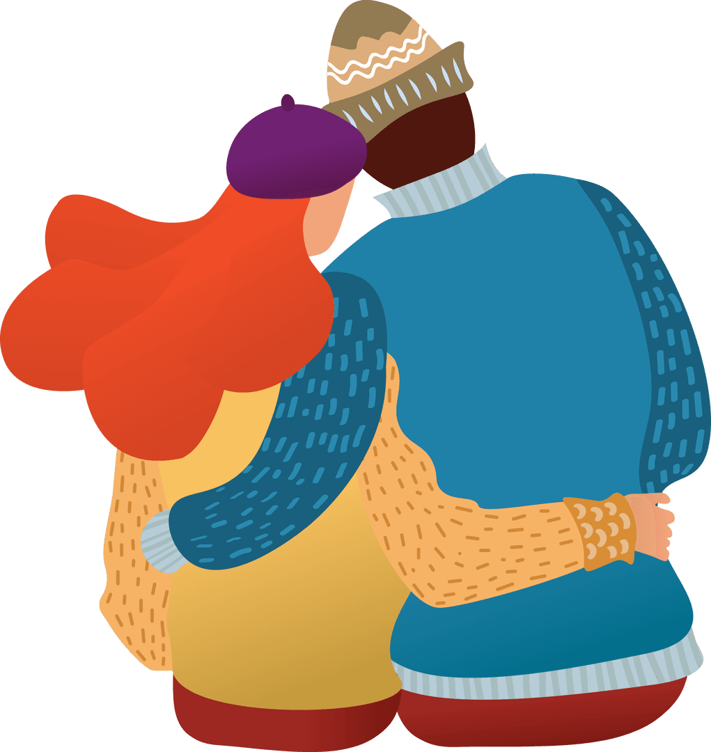 Illustration of Couple Embracing in Warm Woolen Clothes Transparent